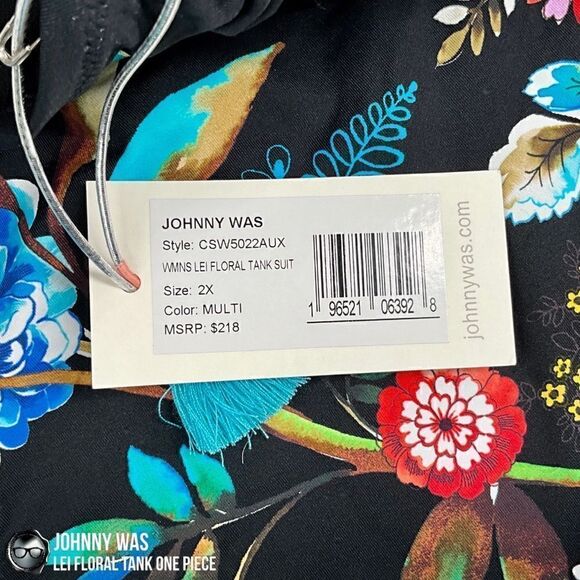 JOHNNY WAS LEI FLORAL TANK ONE PIECE PLUS SIZE 2X SWIMSUIT IN BLACK FLORAL NEW - Picture 12 of 16